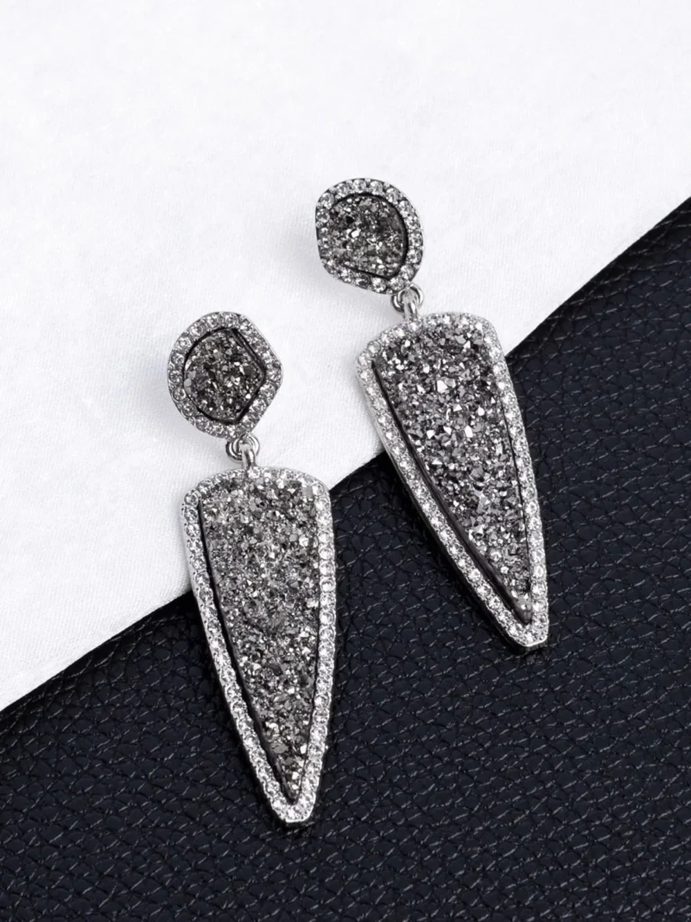 Charcoal Drop Druzy Earrings - Picture 2 of 3